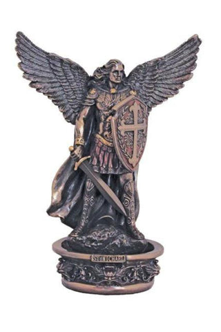 Standing/Hanging Saint Michael Font in Cold Cast Bronze 8.5"