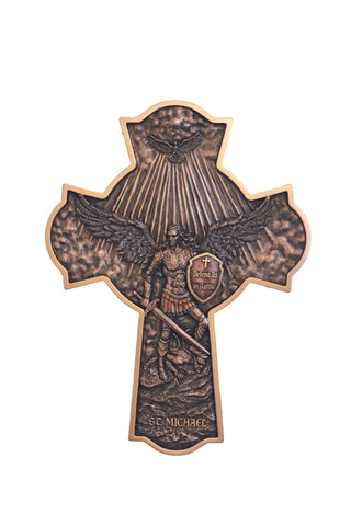 St. Michael Crucifixion Plaque in Cold Cast Bronze 16"