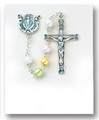 Pink Venetian Glass Flower Rosary - Engravable