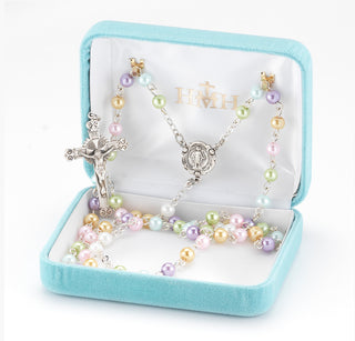 Pink Venetian Glass Flower Rosary - Engravable