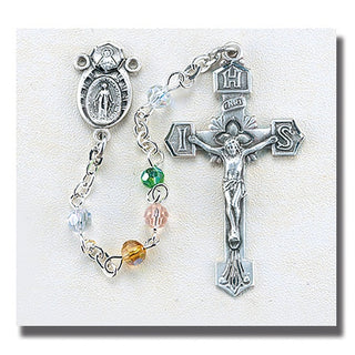 Light Rose Tin Cut Crystal Rosary - Engravable