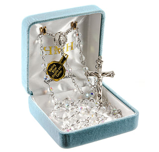 Tin Cut Aqua Aurora Crystal Rosary - Engravable