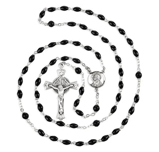 Black Oval Genuine Cocoa Rosary - Engravable