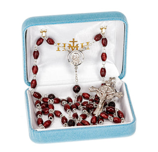 Maroon Oval Genuine Cocoa Rosary - Engravable