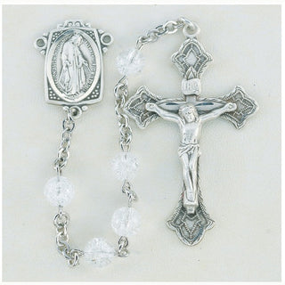 Round Crackled Crystal Rosary - Engravable