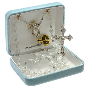 Round Crackled Crystal Rosary - Engravable
