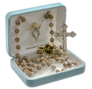 Round Genuine Jasper Rosary - Engravable