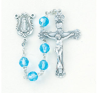 Tin Cut Czech Aqua Aurora Crystal Rosary - Engravable