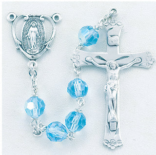 Tin Cut CZech Aqua Crystal Rosary - Engravable