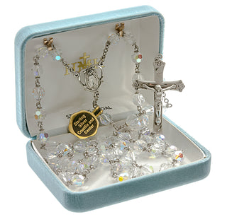 Tin Cut Czech Aurora Crystal Rosary - Engravable