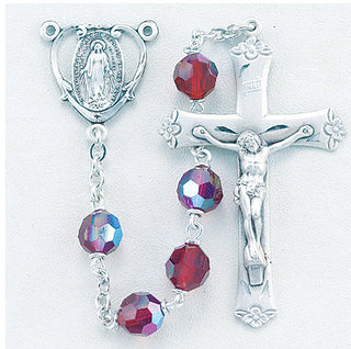 Tin Cut Czech Ruby Crystal Rosary