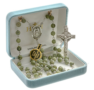 Round Genuine Green Side Stone Rosary - Engravable
