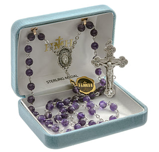 Round Genuine Amethyst Rosary - Engravable