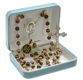 Round Genuine Tiger Eye Rosary - Engravable