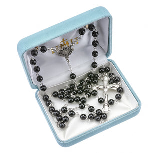 Round Genuine Onyx Rosary - Engravable