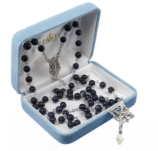 Round Genuine Blue Gold Sand Rosary