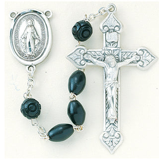 Black Oval Genuine Cocoa Rosary - Engravable