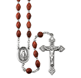 Brown Oval Genuine Cocoa Rosary Engravable 1