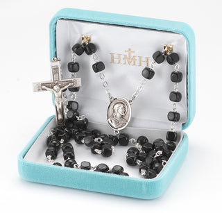 Black Square Genuine Cocoa Rosary - Engravable