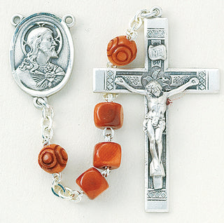 Brown Square Genuine Cocoa Rosary - Engravable