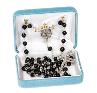 Black Round Genuine Cocoa Rosary - Engravable