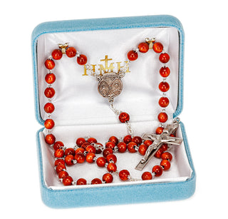 Brown Round Genuine Cocoa Rosary - Engravable