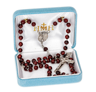 Maroon Round Cocoa Rosary - Engravable