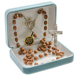 Brown Oval Boxwood Rosary - Engravable