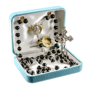 Black Carved Cocoa Rosary - Engravable