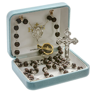 Burgundy Carved Cocoa Rosary - Engravable