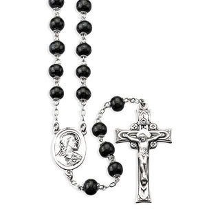 Black Round Boxwood Rosary - Engravable