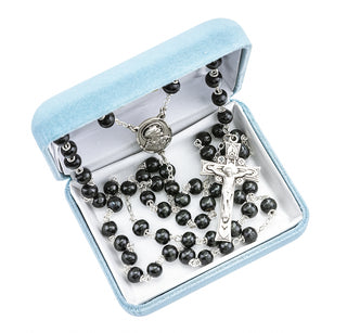 Black Round Boxwood Rosary - Engravable