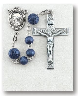 Blue Round Italian Wood Rosary - Engravable - SALE