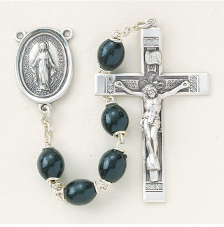 Black Oval Boxwood Rosary - Engravable