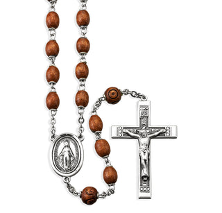 Brown Oval Boxwood Rosary - Engravable