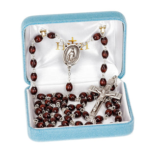 Maroon Oval Boxwood Rosary - Engravable