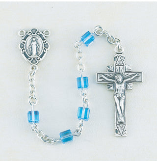 Aqua Finest Austrian Crystal Cube Shape Rosary - Engravable