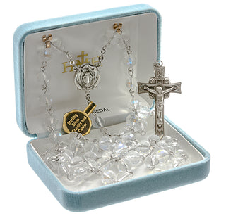 Crystal Tin Cut Rosary - Engravable