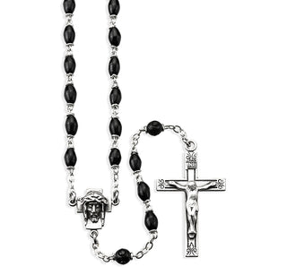 Black Oval Cocoa Rosary Engravable