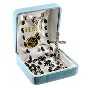 Black Oval Cocoa Rosary - Engravable