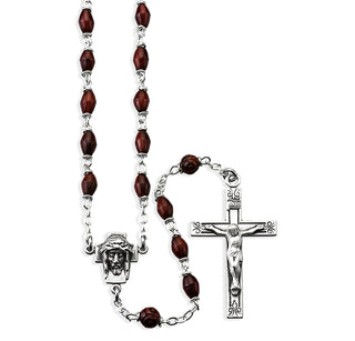 Maroon Oval Cocoa Rosary - Engravable