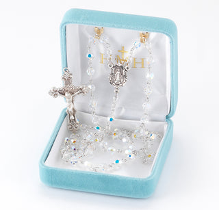 Round Clear Finest Austrian Crystal Rosary - Engravable
