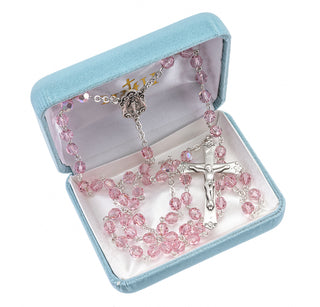 Light Rose Finest Austrian Crystal Rosary - Engravable