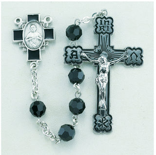 Jet Black Finest Austrian Crystal Rosary - Engravable