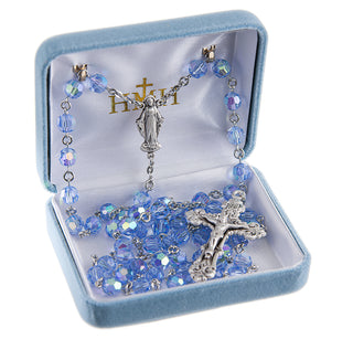 Light Sapphire Finest Austrian Crystal Rosary - Engravable