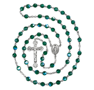 7mm Emerald Crystal Czech Aurora Beads