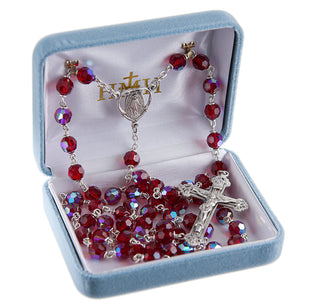 7mm Ruby Crystal Czech Aurora Beads