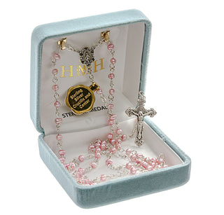 Pink Freshwater Pearl Rosary - Engravable