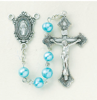 Blue Freshwater Pearl Rosary - Engravable