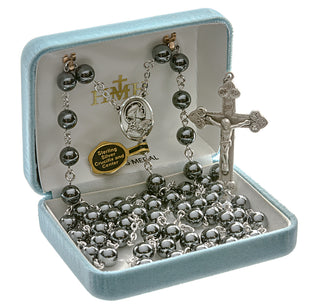 Round Genuine Hematite Rosary Sterling Crucifix and Centerpiece